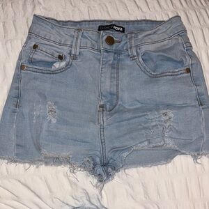 Fashion Nova Sky Blue Ripped Denim Shorts